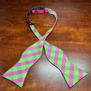Izod Brookland Men’s Vibrant Pink and Green Striped Adjustable Bow Tie
